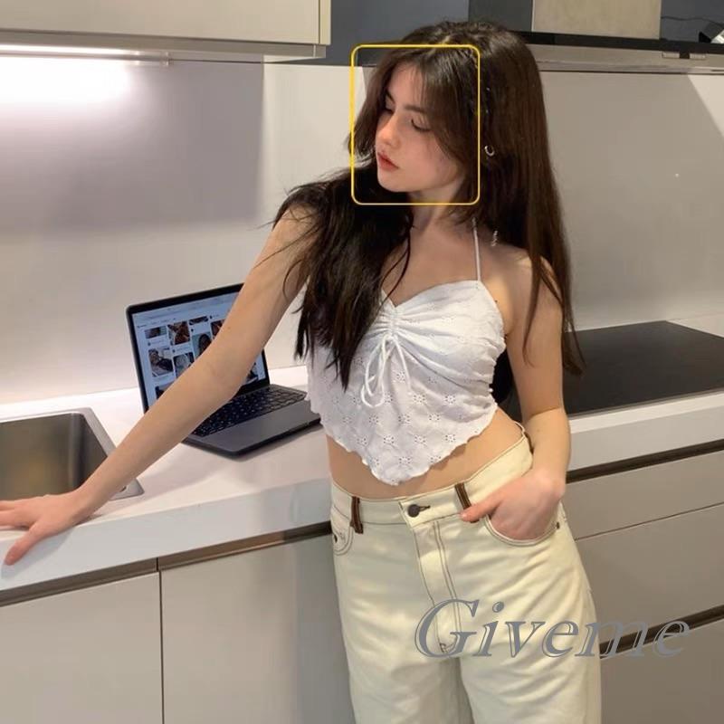 Áo Tank Top Không Tay Phối Ren Hoa Thiết Kế Dây Rút Quyến Rũ