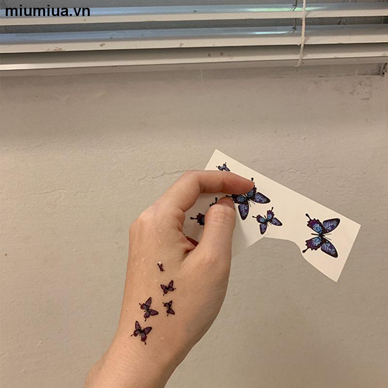miumiuaHình Xăm Dán Tạm Thời Kháng Nước Lâu Trôi Họa Tiết Bướm Xanh Dương Dễ Thương Phong Cách Hàn Quốc