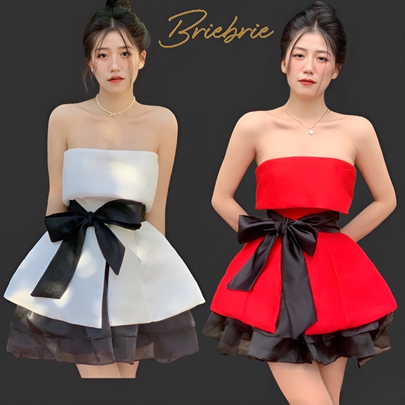 Set áo ống cúp ngực + chân váy thắt nơ Briebrie,dáng xoè cao cấp chất liệu tafta,sang trọng - 296