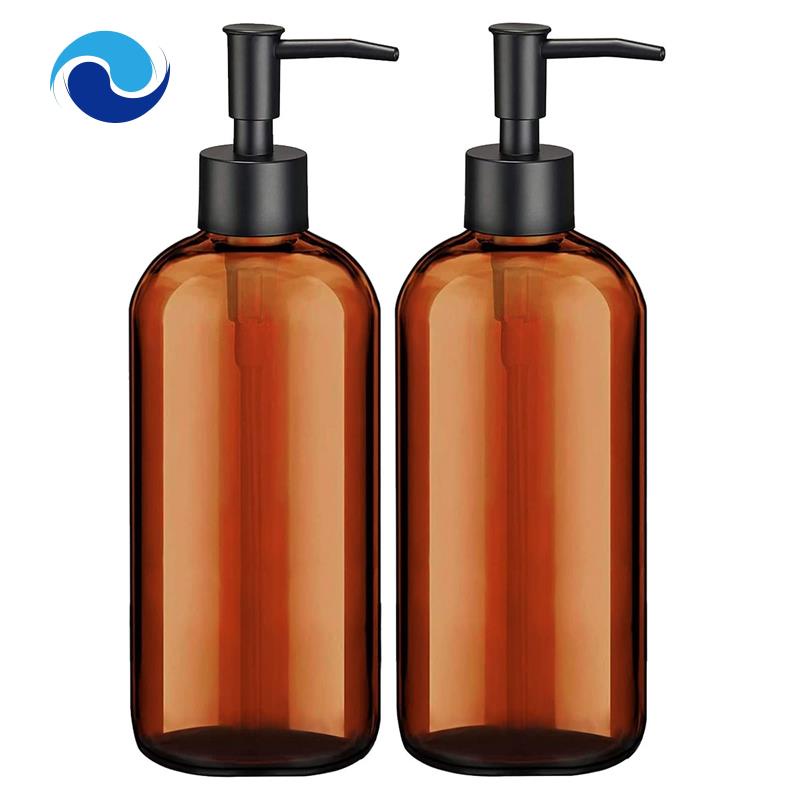 Bộ 2 Bình Đựng Xà Phòng Rửa Tay Màu Hổ Phách Có Vòi Bơm (16 Oz)