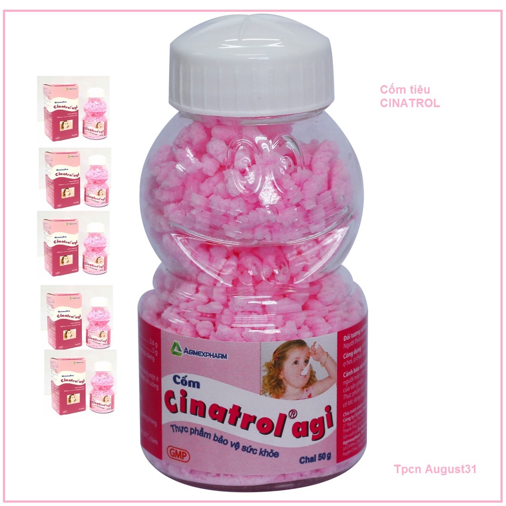 Cốm tiêu  hoá trẻ em Cinatrol agi chai 50 gam màu trắng và hồng