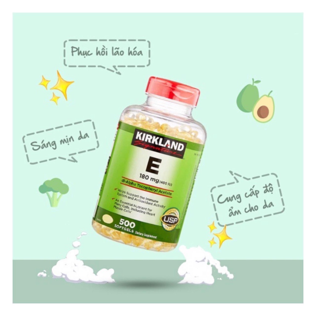Viên Hỗ Trợ Làm Đẹp Da, Chống Lão Hoá, Giảm Mụn Trứng Cá - Vitamin E Kirkland 400 IU 500