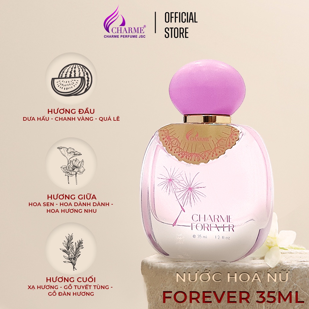 Nước hoa nữ nhẹ nhàng, Charme Forever, mùi hương gợi cảm, tinh tế và thanh khiết, 35ml