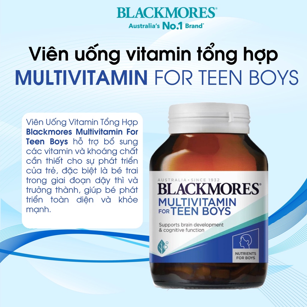 Vitamin tổng hợp cho bé trai Multivitamin for teen boys Blackmores 60 viên, giúp bổ não, tăng cường trí nhớ cho bé trai