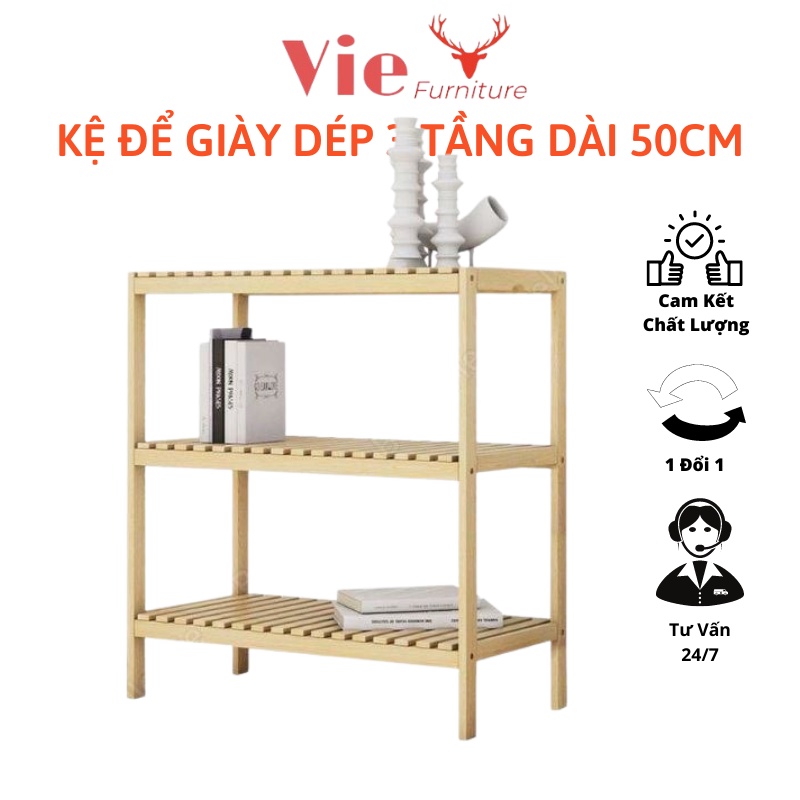 Kệ Để Giày 💗FREESHIP💗 Giá Để Đồ 3 Tầng Dài 50cm Gỗ Thông Tự Nhiên Phong Cách Hàn Quốc