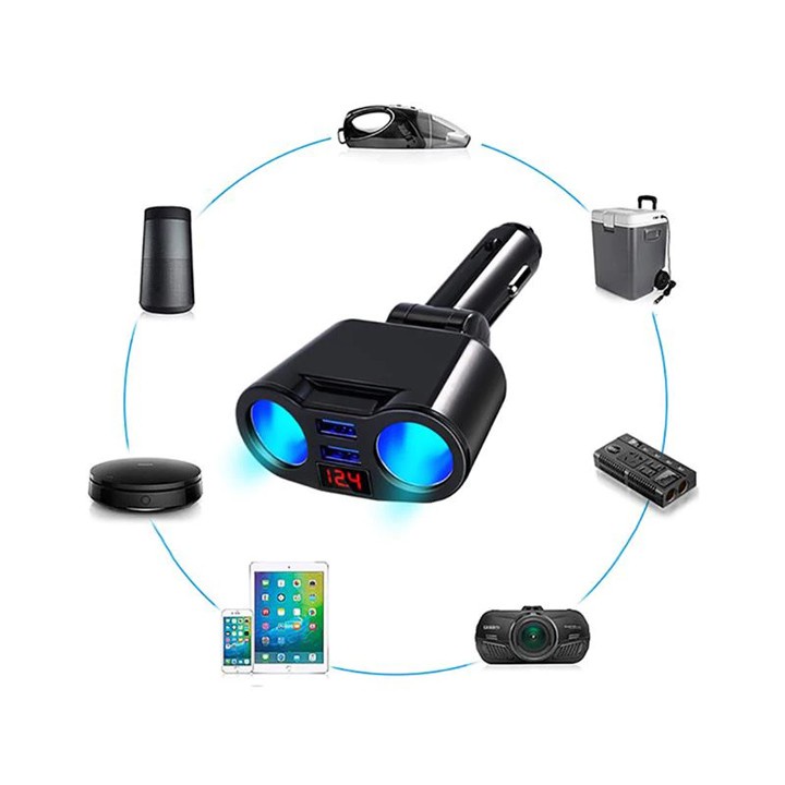 Tẩu sạc ô tô chia 2 tẩu 2 usb có màn hình hiển thị điện áp | BigBuy360 - bigbuy360.vn