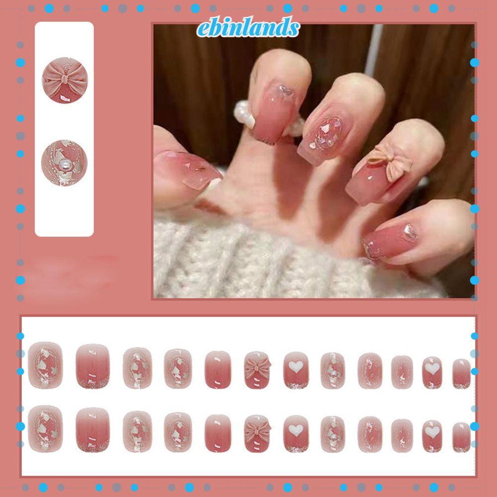 [Hàng mới về] Set 24 móng tay giả dáng ngắn đầu tròn/ vuông đính kim tuyến lấp lánh dạng nhấn tiện lợi