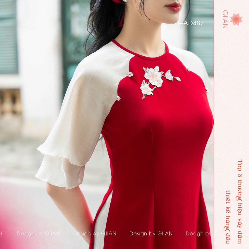 Áo Dài Cách Tân Nữ Tay Ngắn Phối Hai Tà Hiện Đại Duyên Dáng