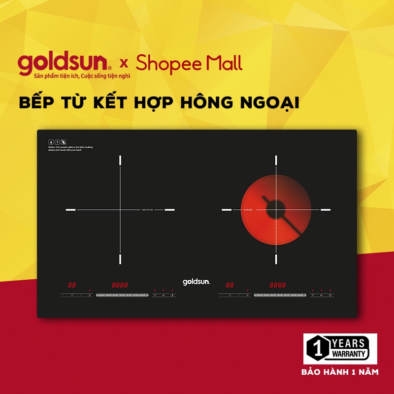 Bếp từ hồng ngoại đôi kết hợp Goldsun GDX, mặt kính Kanger chịu nhiệt cực tốt