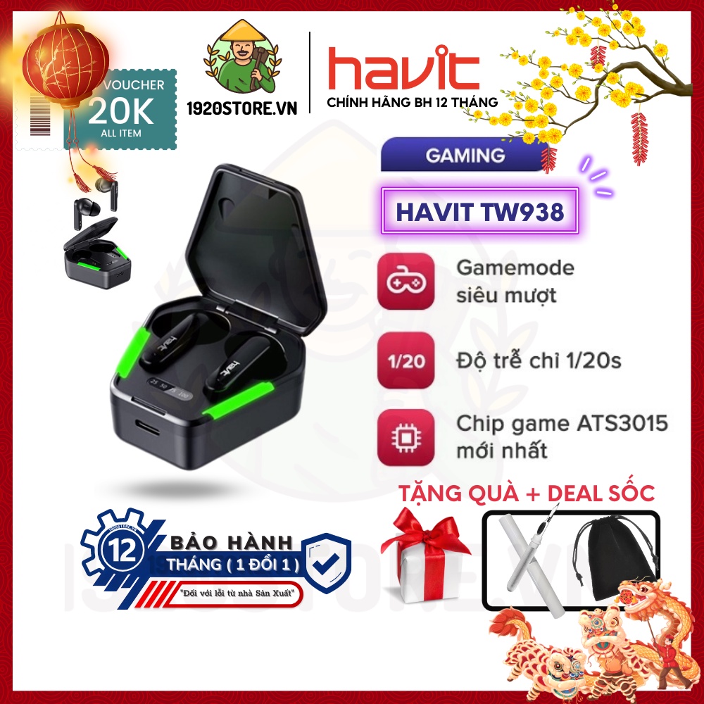 【Giao Hỏa Tốc】Tai Nghe Gaming TWS HAVIT TW938, Bass Chất Game Mượt, Chip ATS3015 Giảm Độ Trễ 0.05s - BH 12 Tháng