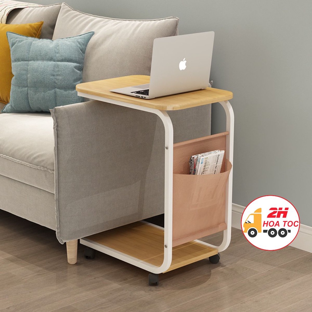 Bàn phụ di động, bàn máy tính, bàn làm việc cạnh giường, bàn phụ sofa/cafe có túi đựng đồ (BDN06)