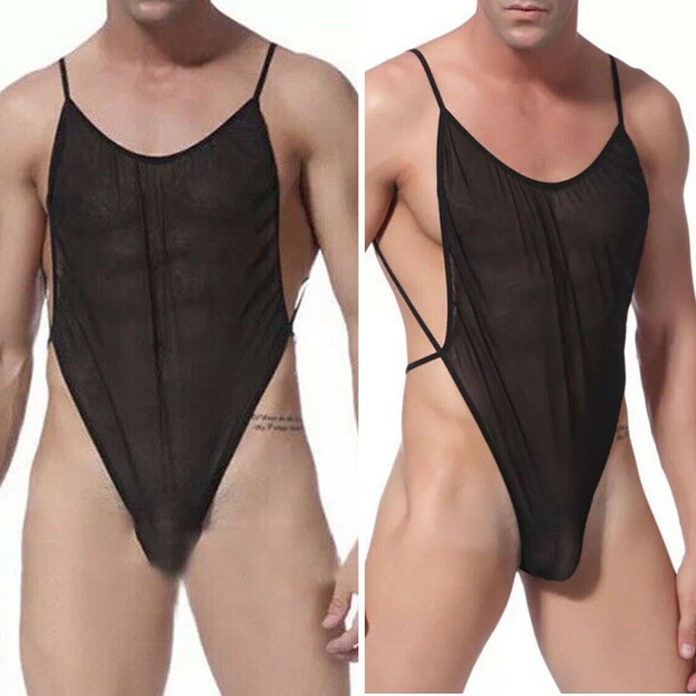 Bodysuit Lingerie Male Mesh Nightwear See Through Sleepwear Sleeveless