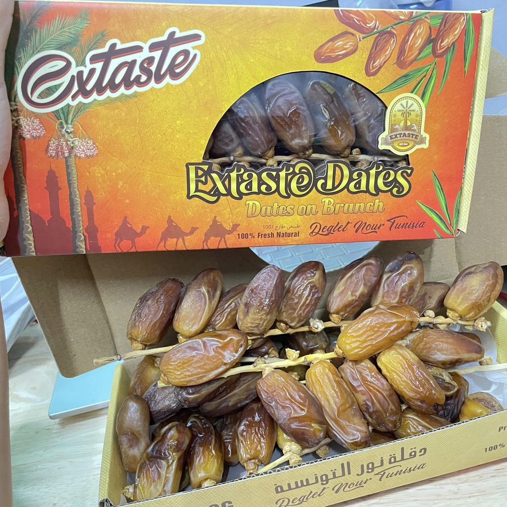 Chà là sấy khô extaste dates deglet nour tunisia mềm, dẻo thơm ngon 500g/ Hộp Healthy care