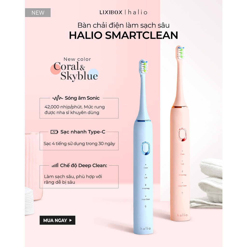 Combo Máy Tăm Nước Halio UltraClean và Bàn chải điện Halio Sonic SmartClean