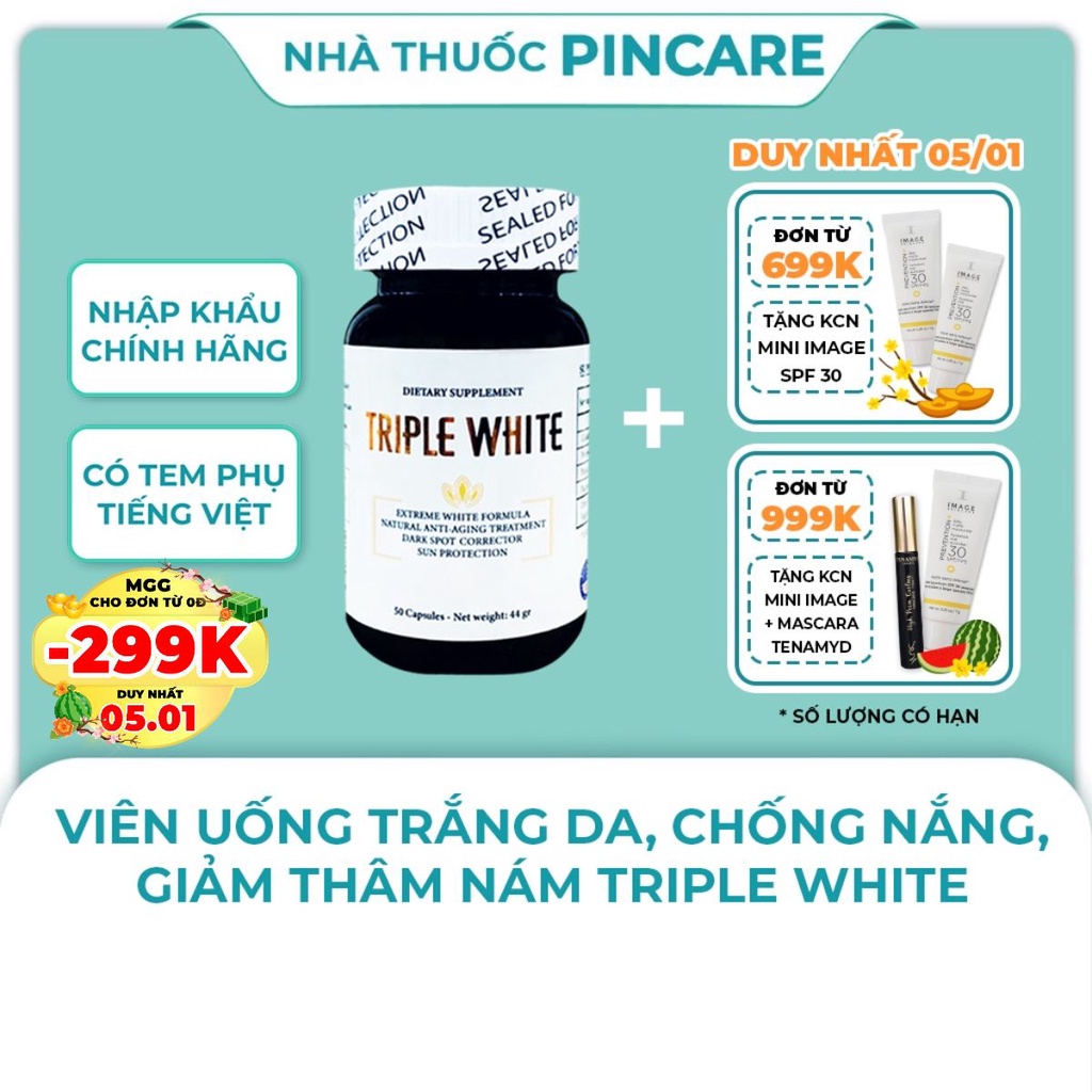 Viên uống sáng da Triple White chống nắng, đẹp da, giảm thâm nám của Mỹ