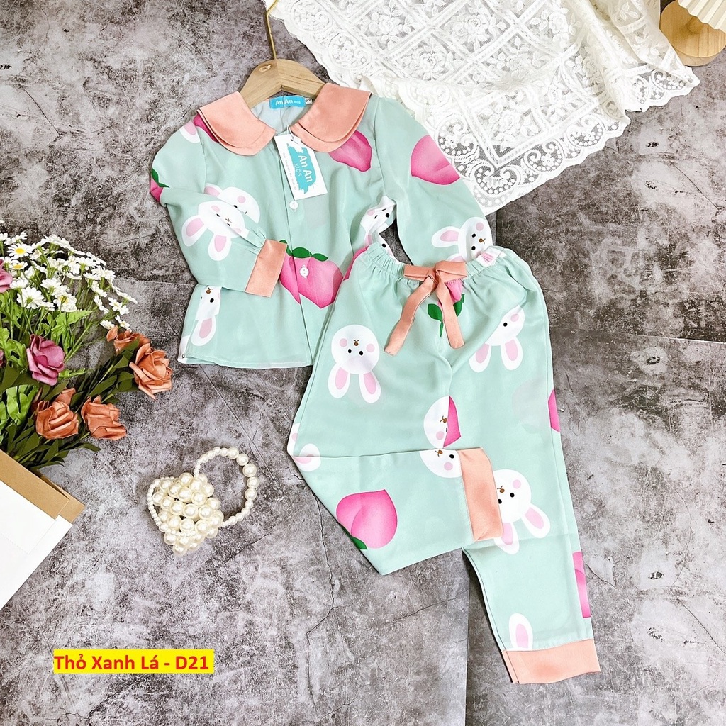 Đồ Bộ Bé Gái Mặc Nhà dài tay cao cấp Pijama Lụa Cao Cấp Cho Bé
