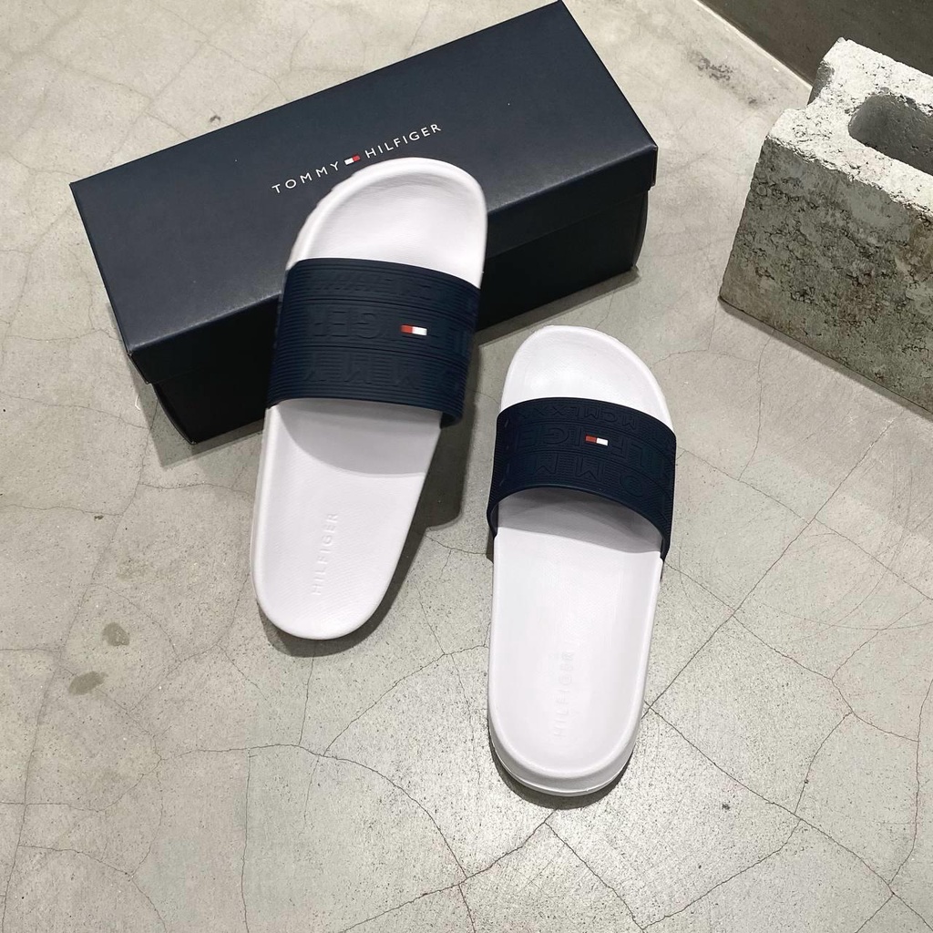 Dép quai ngang Tommy Hilfiger Roldez White Fullbox màu trắng xanh navy | PiuPiu Authentic
