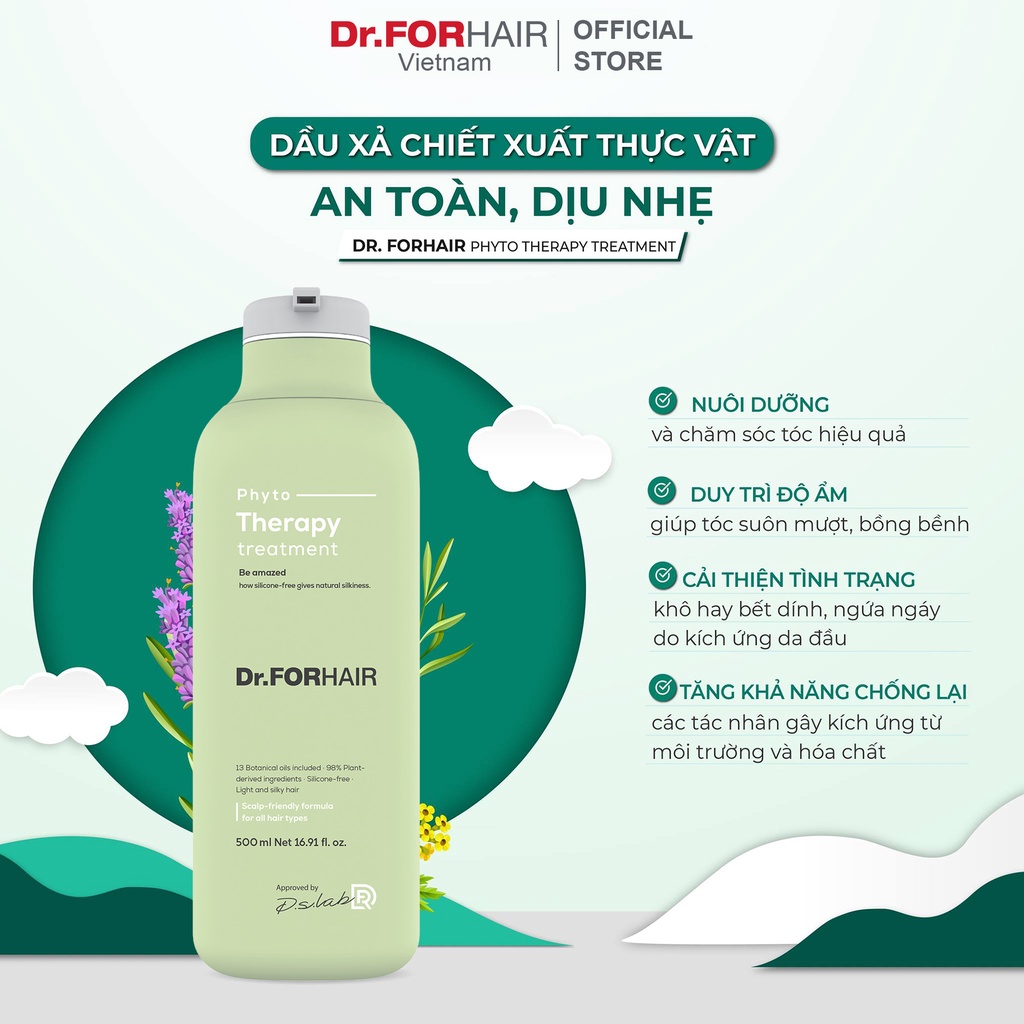 Dầu xả cho da nhạy cảm, Dầu xả dưỡng tóc cho da kích ứng, dịu nhẹ da đầu Dr.ForHair Phyto Therapy Treatment 500ml