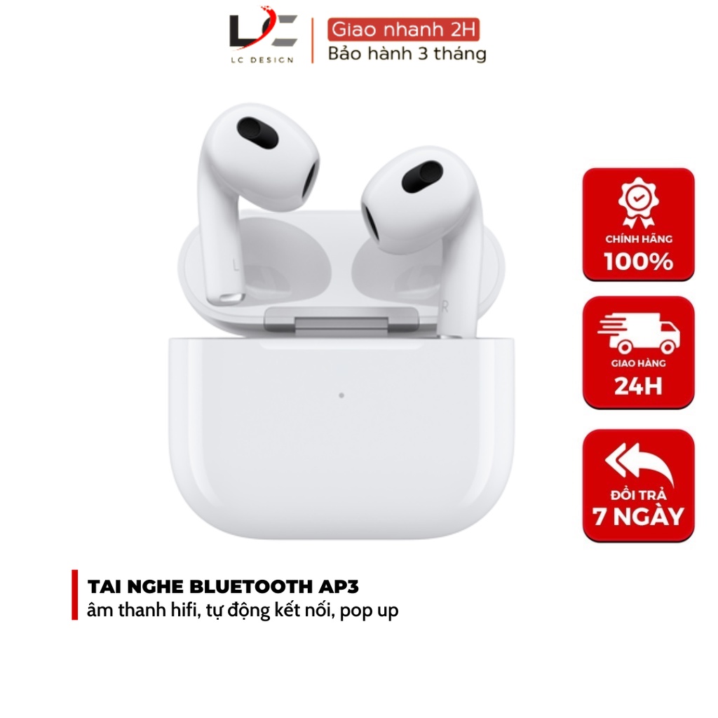 Tai nghe bluetooth A3 dung lượng pin 350mAh, định vị, đổi tên, thao tác chạm cảm ứng, hiện pop up - LC DESIGN