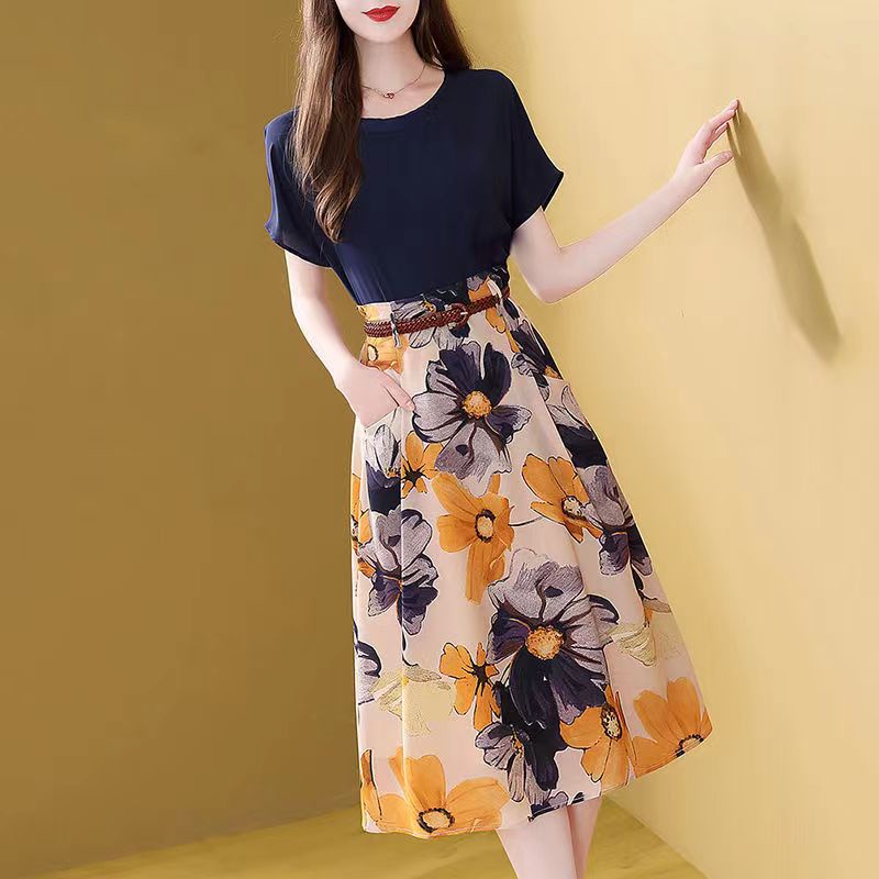 Bộ Áo Ngắn Tay + Chân Váy Hoa Thời Trang Mùa Hè Dành Cho Nữ 101.1kg