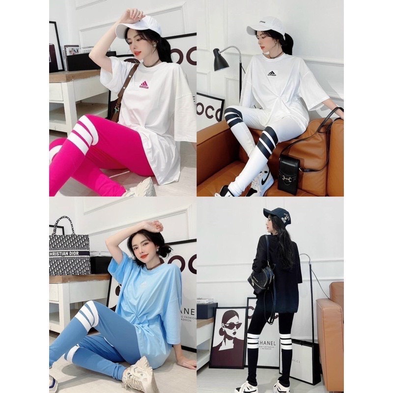 Bộ cotton thụng ngắn tay xuân hè quần legging TH364