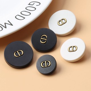 Set 10 Nút Áo Tròn Bằng Kim Loại Màu Trắng Đen Thời Trang Cho Nữ