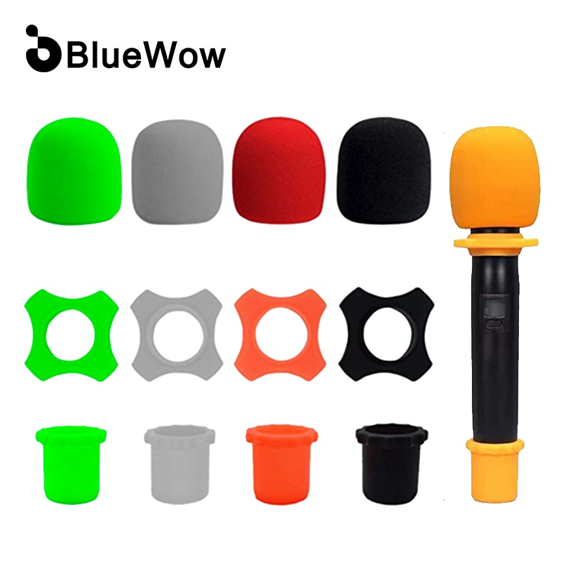 Bọc micro không dây BLUEWOW bằng xốp chắn gió có vòng silicon chống xoay với giá đỡ cho thiết bị KTV DJ