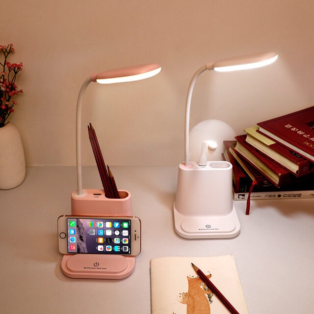 JIASHI Đèn LED Để Bàn Thông Minh Tích Hợp Quạt Đa Chức Năng Có Ngăn Đựng Bút Và Sạc Điện Thoại Di Động USB Tiện Lợi Và Sáng Tạo