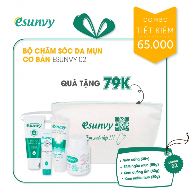 Bộ Chăm Sóc Da Mụn Esunvy Với 4 Bước Cơ Bản  - Giúp Sạch Mụn, Hết Thâm, Mờ Sẹo, An Toàn, Hiệu Quả CSDMCB