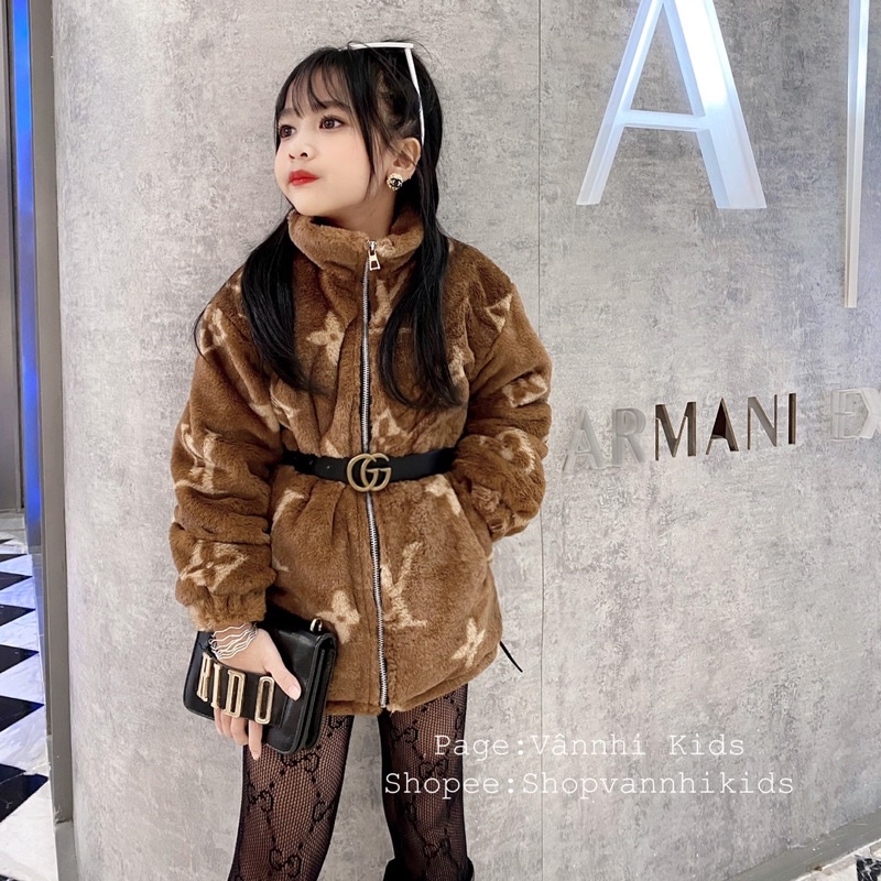 Áo khoác lông thỏ sang chảnh kèm đai cho bé 15kg - 43kg