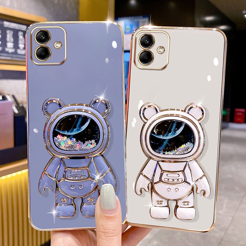 Ốp Điện Thoại Mạ Điện Họa Tiết Phi Hành Gia Có Giá Đỡ Kim Tuyến Nước Sang Trọng Cho Samsung Galaxy A03 A04 A04E