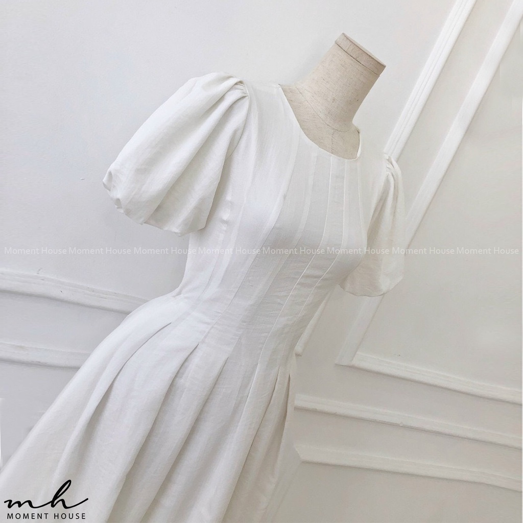 Đầm xoè tay phồng, Hàng may 2 lớp xịn sò, size SML ( WHITE DRESS )