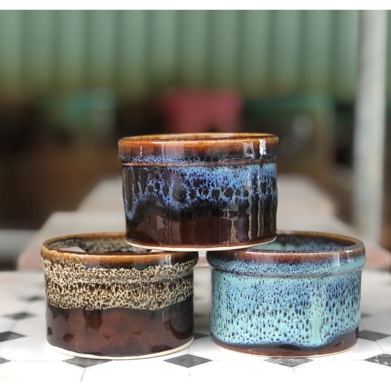 Chậu sứ men hỏa biến hình ống trúc - Nhiều màu - Solar Garden