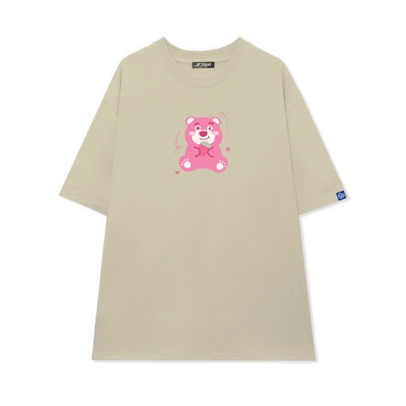 Áo thun tay lỡ thun cotton in hình gấu trái dâu unisex
