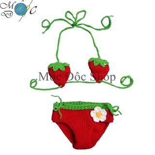 Bikini len handmade bé gái - Dâu tây | chụp ảnh thôi nôi, đi biển, quà tặng ý nghĩa