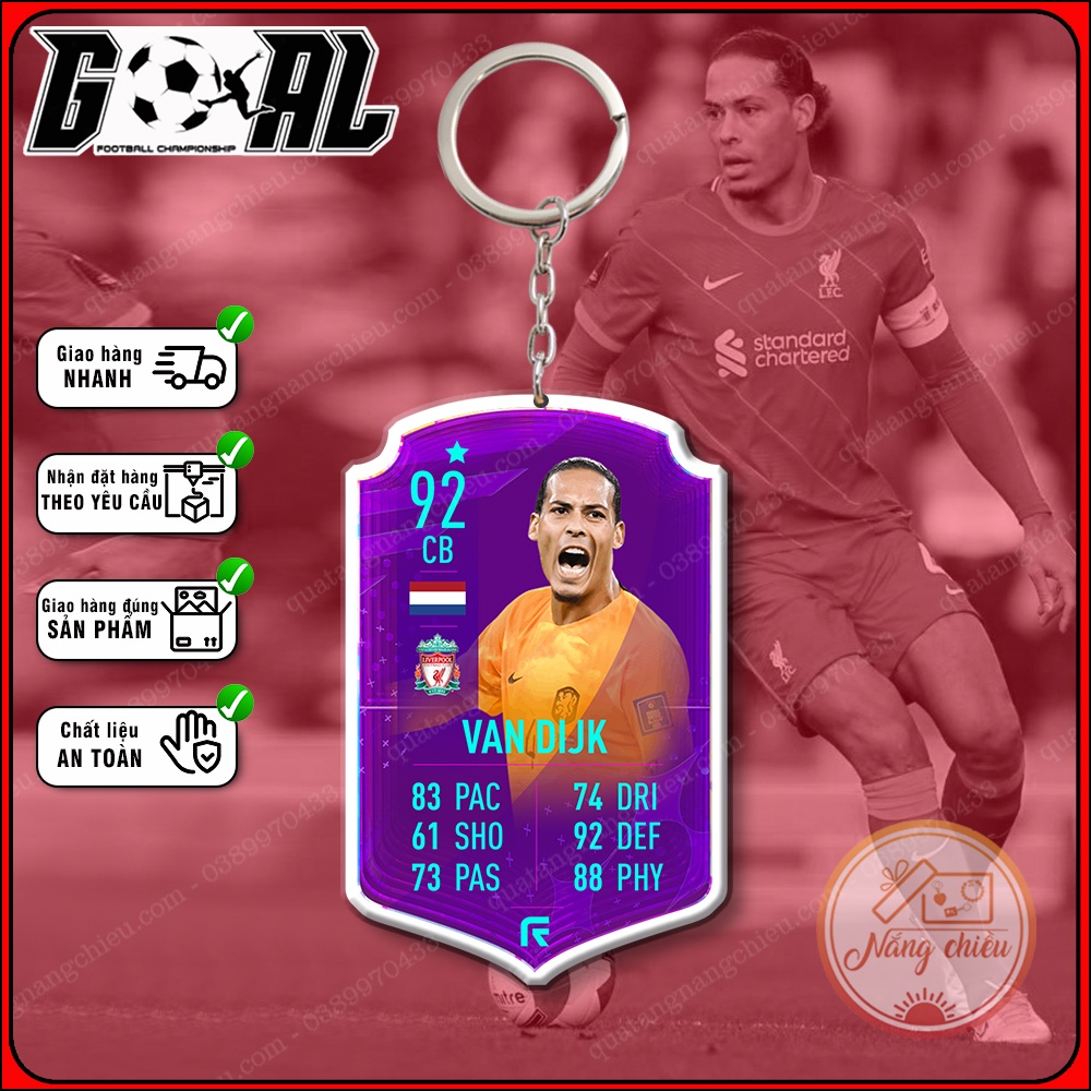 Móc khóa cầu thủ van Dijk cao cấp hiện đại, phụ kiện treo balo túi xách đẹp, thẻ bóng đá mới nhất Liverpool[3837-3849]