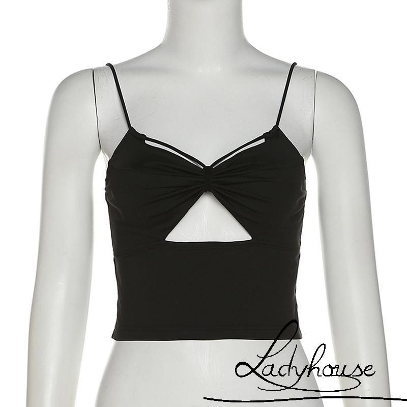 Áo Croptop Hai Dây Cổ Chữ V Màu Trơn Thời Trang Mùa Hè Cho Nữ