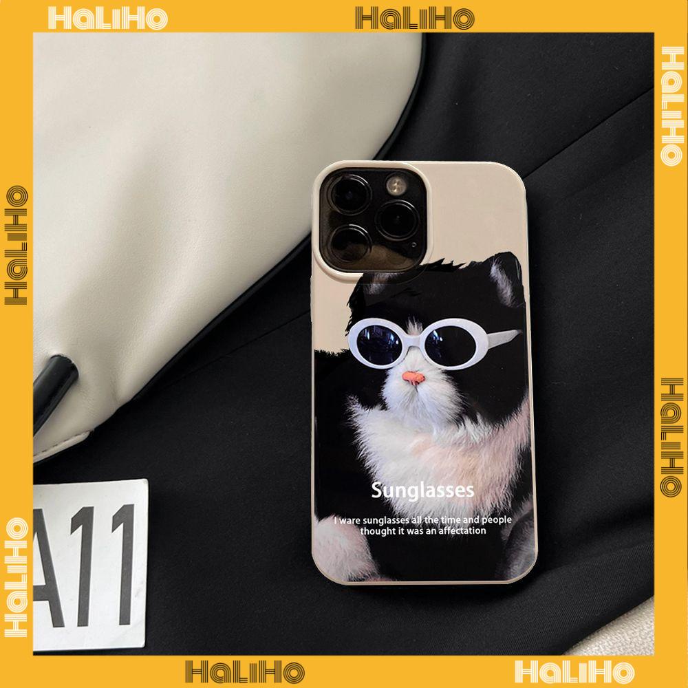 Case For iPhone 14 Pro Max Soft TPU Candy Case Cute Sunglasses Cat Glossy Khaki Back Cover Camera Protection Shockproof For iPhone 13 12 11 Pro Max 7 8 Plus X XR