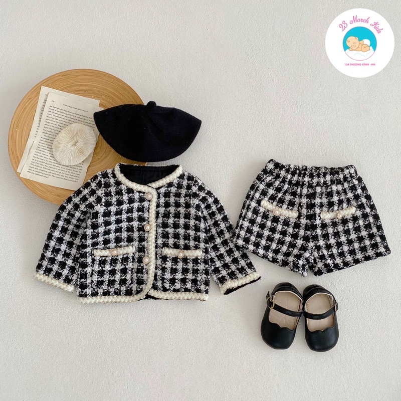 Set dạ kẻ sang chảnh cho bé gái hàng QC siêu đẹp