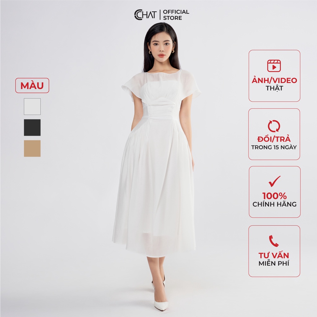 Đầm Nữ 𝐂𝐂𝐇𝐀𝐓 Bổ Mảnh Eo Nhún Dáng Xòe Chất Voan Cao Cấp 62VNV2029XT