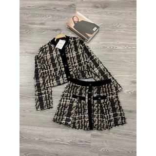 Set dạ đen phối nhung sang chảnh