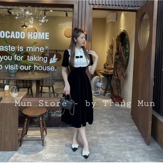 Đầm Nhung Phối Bèo Cổ Tiểu Thư