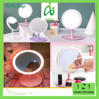 Gương để bàn-gương trang điểm đèn led hồng/trắng pastel SK