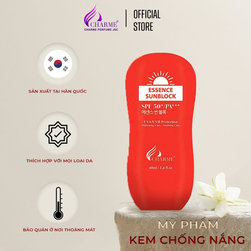 Kem chống nắng dịu nhẹ, Charme Essence Sunblock, kết cấu dịu nhẹ, thông thoáng, bảo vệ làn da, 40ml