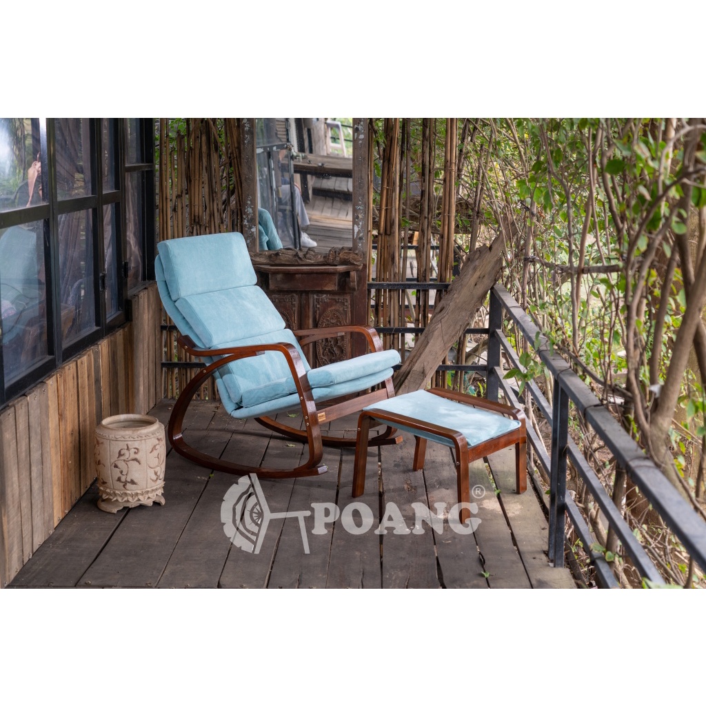 Ghế thư giãn | POANG | plywood óc chó/bạch dương | vải cotton | xanh | R67xS139xC86 cm