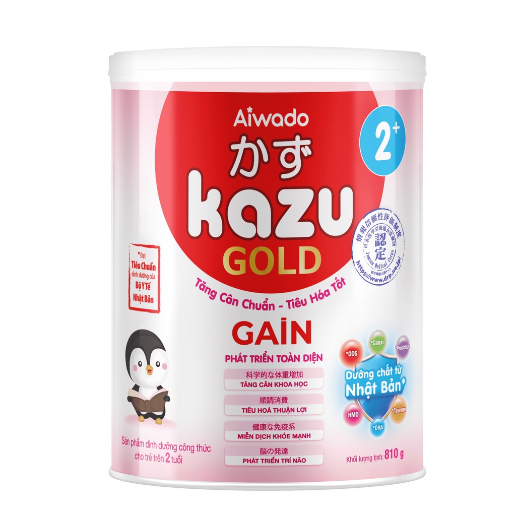 Sữa bột Aiwado Kazu Gain Gold 2+ lon 810g - cho bé trên 24 tháng tuổi - SỮA MÁT TĂNG CÂN