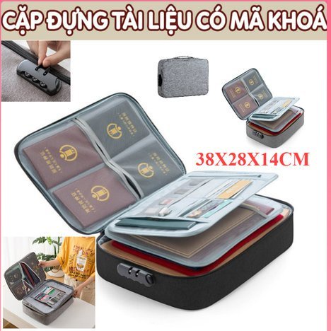 Vali mini 3 tầng nhiều ngăn có khóa mã số an toàn, cặp đựng giấy tờ, tài liệu có khóa kéo, chất liệu vải chống thấm nước