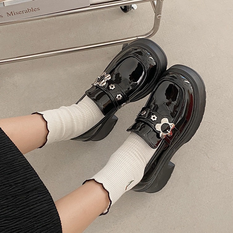 Giày Lười Da Đế Dày 6cm Mũi Tròn Màu Đen Phong Cách Pháp Cổ Điển Thời Trang Cho Nữ 2023