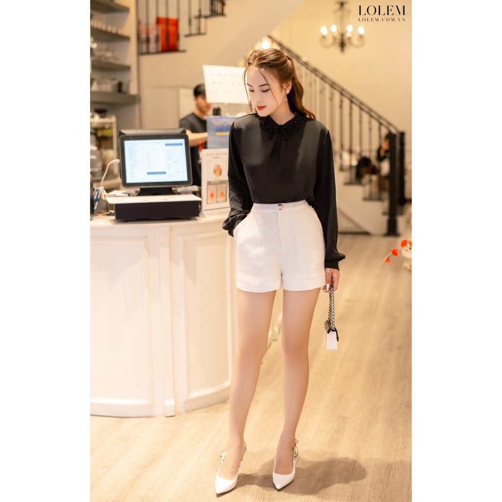 Quần short nữ dạ LOLEM QS058 form ôm A vải dạ tweed phối tafta fine