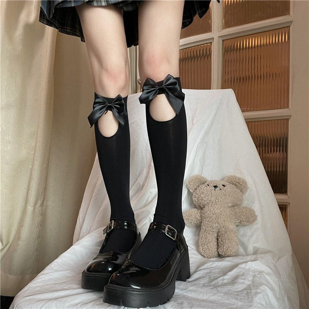 Mxgoods Đôi Vớ Dài Đến Bắp Chân Bằng Nylon Mỏng Đính Nơ Rỗng Phong Cách Lolita Hàn Quốc Độc Đáo Cho Nữ Sinh